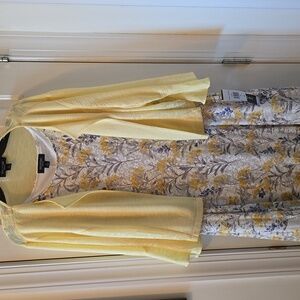 PERCEPTIONS WOMEN'S PLUS YELLOW & WHITE FLORAL  SLEEVELESS DRESS WITH SHRUG 3X